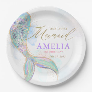 Assiettes En Carton Parties scintillant d'or Mermaid Queue sous la mer
