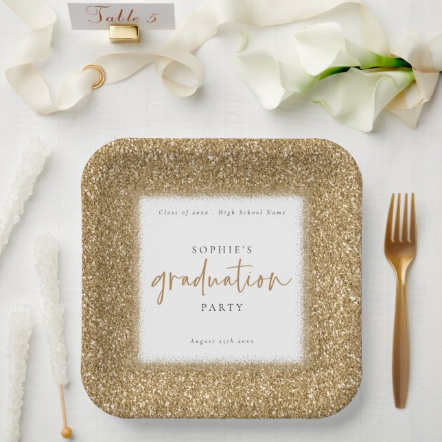 Assiettes En Carton Parties scintillant d'or moderne Nom Graduation Pa (Mariage)