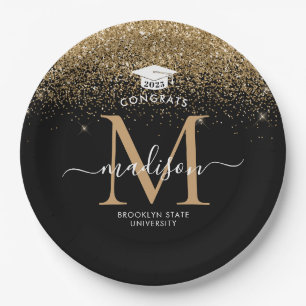 Assiettes En Carton Parties scintillant d'or noir Monogramme Grad Grad