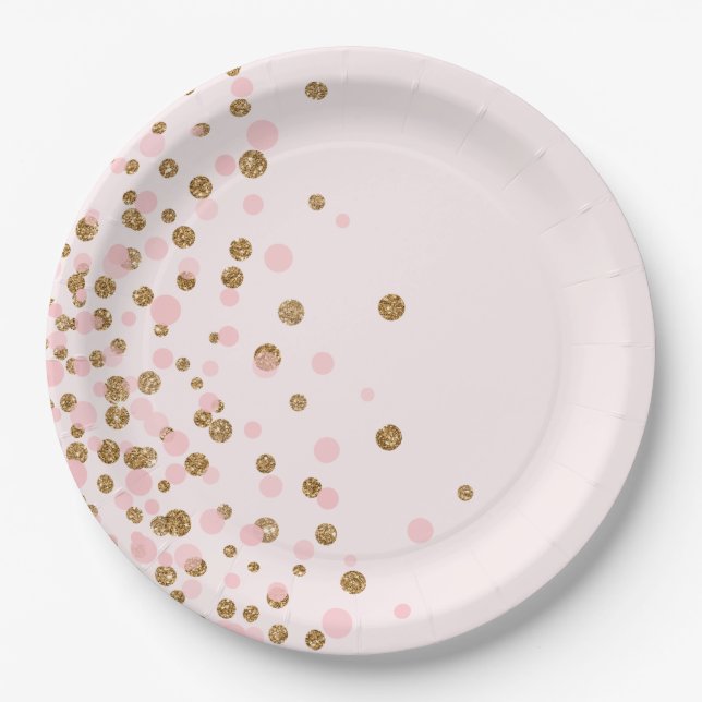 Assiettes En Carton Parties scintillant d'or rose mignonne moderne fêt (Devant)