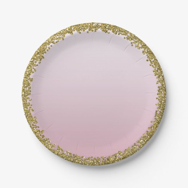 Assiettes En Carton Parties scintillant d'or rose vif Glam Sparkle Par (Devant)