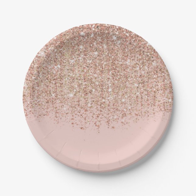 Assiettes En Carton Parties scintillant dorée rose et Rose (Devant)