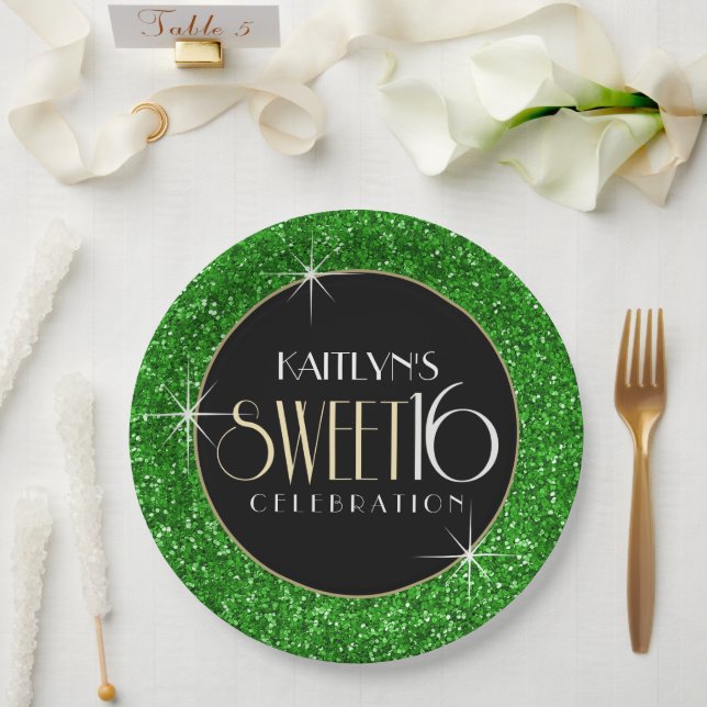 Assiettes En Carton Parties scintillant douce 16 Faux verte (Mariage)
