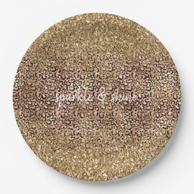 Assiettes En Carton Parties scintillant Empreinte de léopard Gold Pink (Devant)