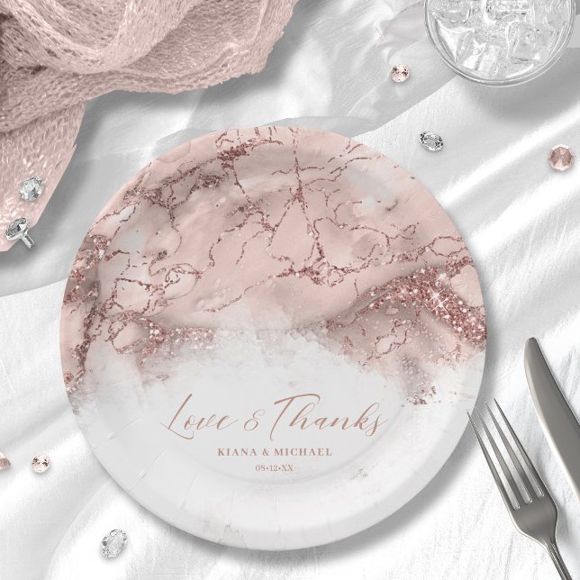 Assiettes En Carton Parties scintillant en marbre Mariage Rose Gold V1 (Créateur téléchargé)