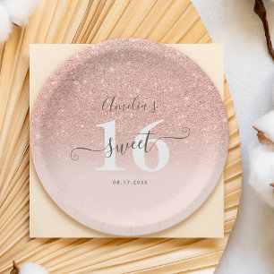 Assiettes En Carton parties scintillant en or rose sombre rose brilla