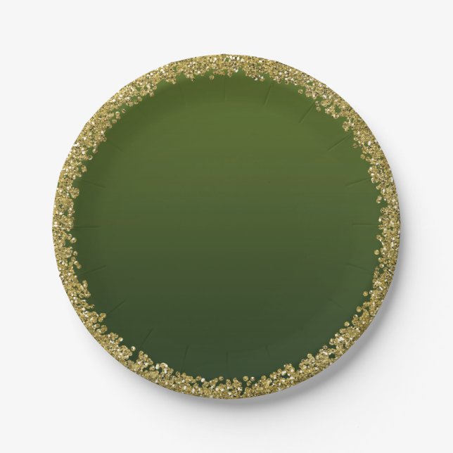 Assiettes En Carton Parties scintillant en or trempé vert Glam Sparkle (Devant)
