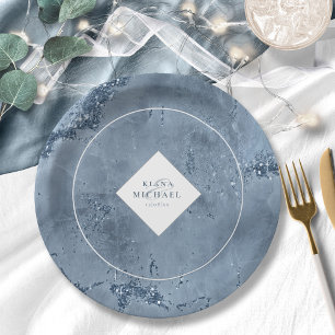 Assiettes En Carton Parties scintillant en pierre Mariage Dusty Blue I