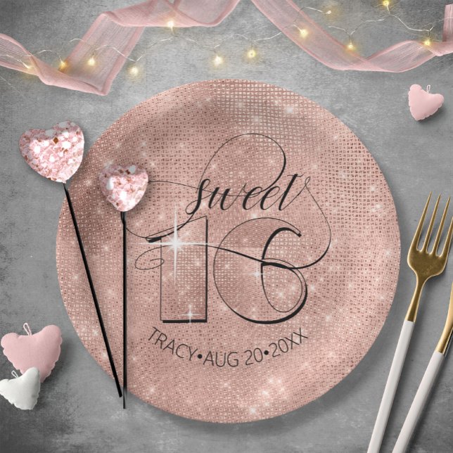 Assiettes En Carton Parties scintillant et brillant Sweet 16 Rose Gold (Créateur téléchargé)