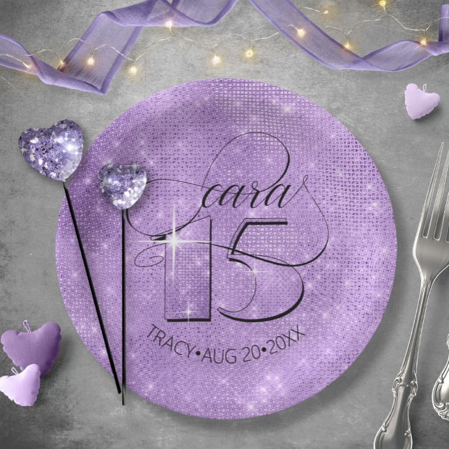 Assiettes En Carton Parties scintillant et brille Quinceanera Violet I (Créateur téléchargé)