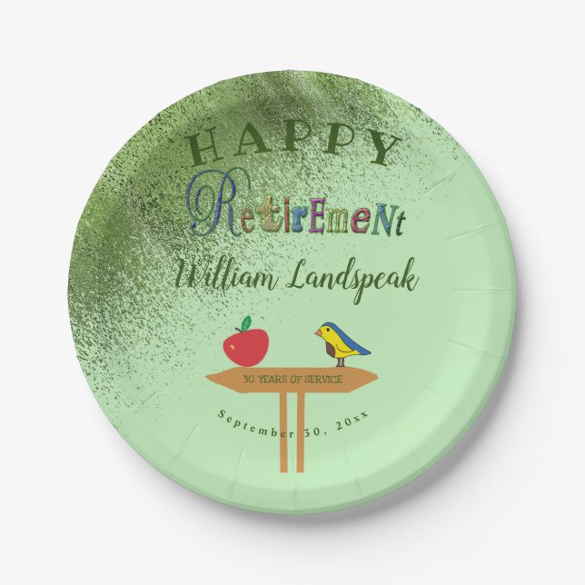Assiettes En Carton Parties scintillant Gold Green et joyeuse retraite (Devant)