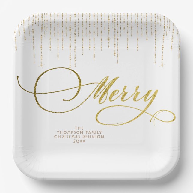 Assiettes En Carton Parties scintillant Gold Script Rouge Blanc Famill (Recto)