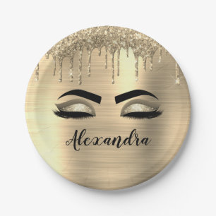 Assiettes En Carton Parties scintillant Gold Sparkle Eyelashes Nom du 
