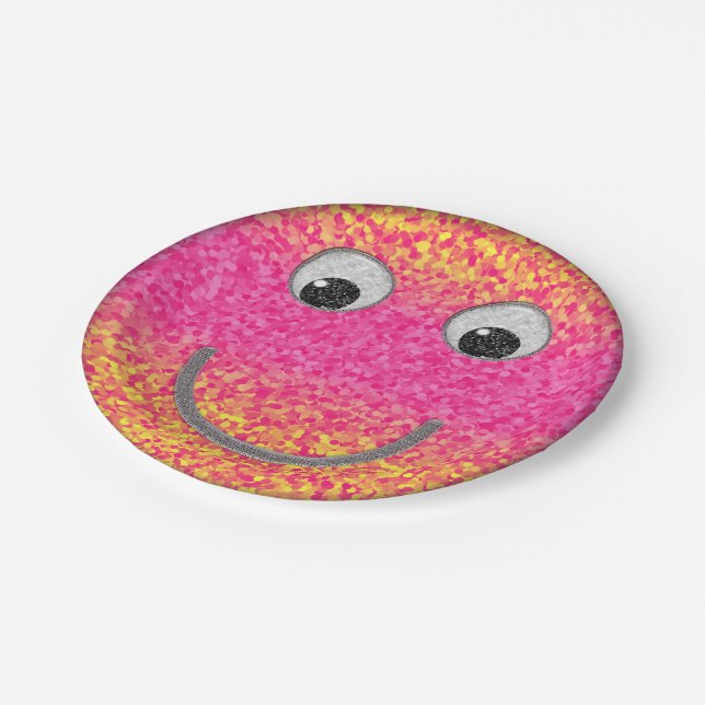 Assiettes En Carton Parties scintillant Happy Face 34 Plaques de papie (Angle)