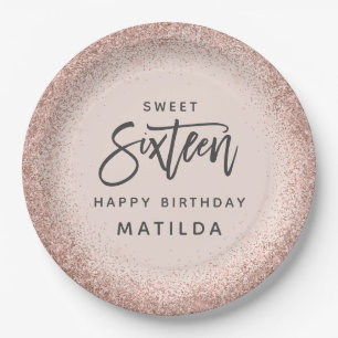 Assiettes En Carton Parties scintillant moderne rose girly 16ème anni