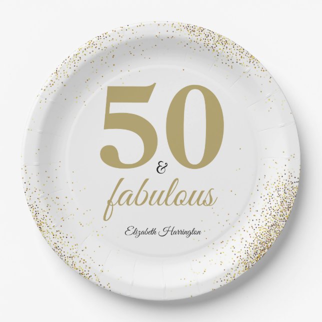 Assiettes En Carton Parties scintillant Or Blanc 50 Et Fabuleux Annive (Devant)