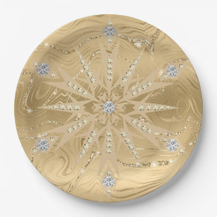 Assiettes En Carton Parties scintillant Or de luxe Snowflake Diamond
