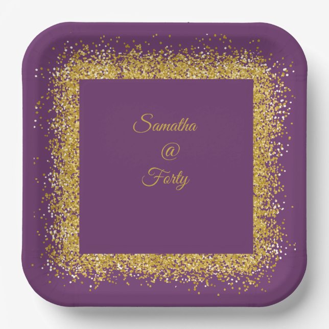 Assiettes En Carton Parties scintillant or et violet plaque de papier  (Recto)