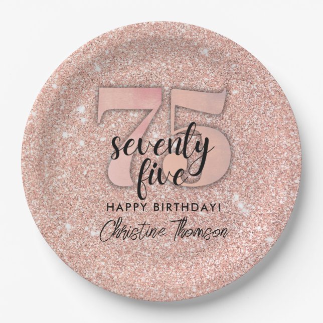 Assiettes En Carton Parties scintillant rose`75e Anniversaire Plaques  (Devant)