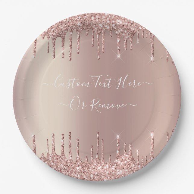 Assiettes En Carton Parties scintillant rose Gold Blush Éclats Texte p (Devant)