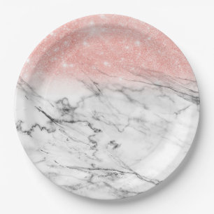 Assiettes En Carton Parties scintillant rose Gold Blush Ombre en marbr