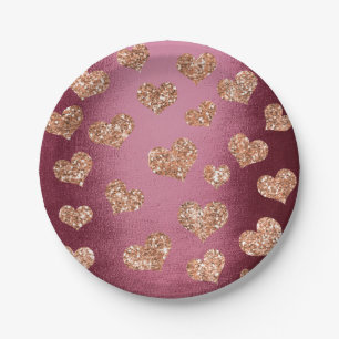 Assiettes En Carton Parties scintillant Rose Gold Hearts Confetti Burg
