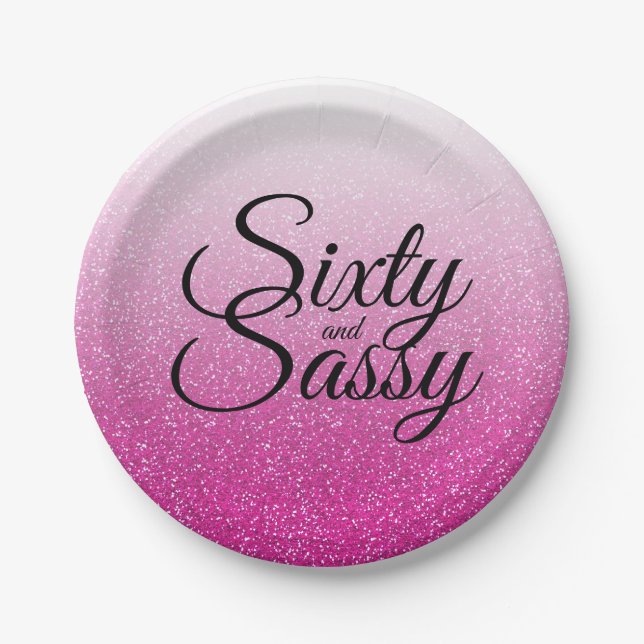 Assiettes En Carton Parties scintillant rose Ombre 60 et Sassy 60e ann (Devant)
