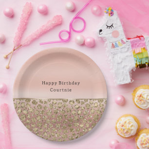 Assiettes En Carton Parties scintillant rose or glam Leopard