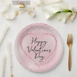 Assiettes En Carton Parties scintillant rose Script romantique Saint V