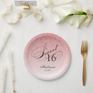 Assiettes En Carton Parties scintillant rose sucré 16 personnalisée