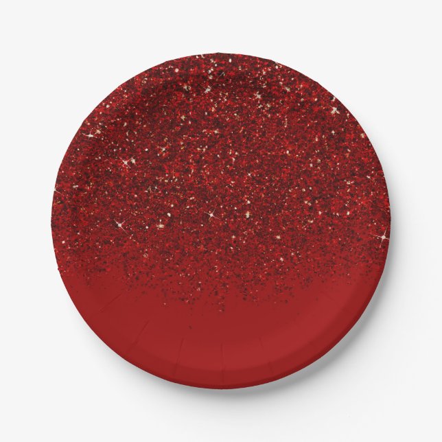 Assiettes En Carton Parties scintillant Rouge Glam Sparkle Élégant Par (Devant)