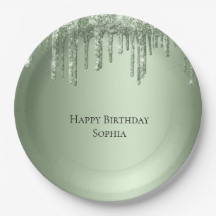 Assiettes En Carton Parties scintillant Sage Green Sparkle Drithday