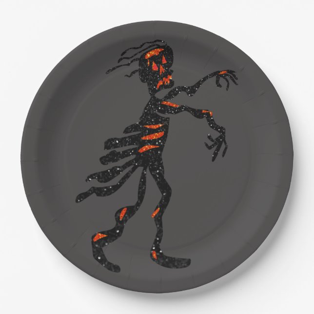Assiettes En Carton Parties scintillant Skeleton Zombie Halloween (Devant)