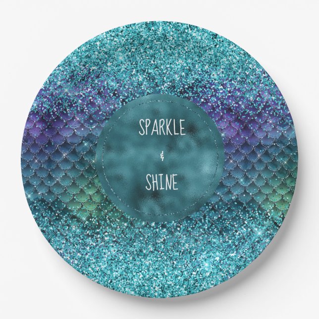 Assiettes En Carton Parties scintillant turquoise Aqua Purple Mermaid (Devant)
