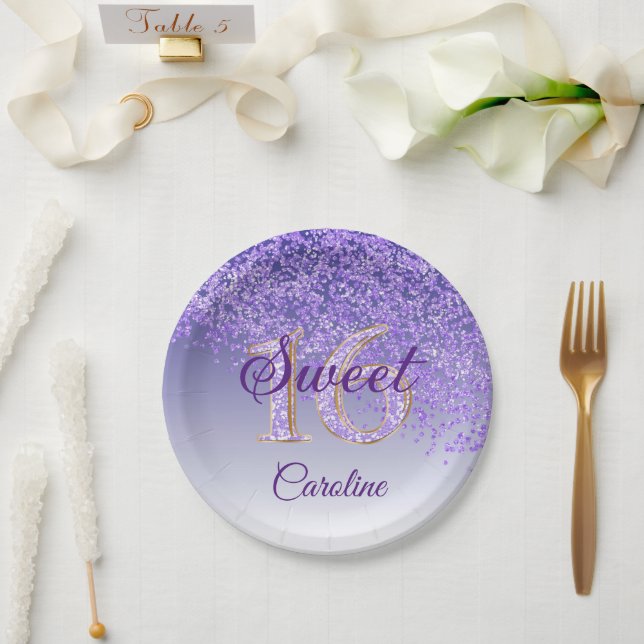 Assiettes En Carton Parties scintillant violette, 16 Parties scintilla (Mariage)