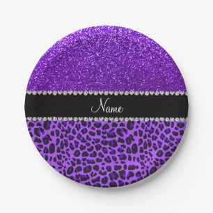 Assiettes En Carton parties scintillant violette de leopard pourpre