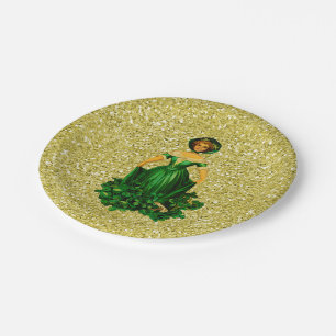 Assiettes En Carton Parties scintillantes de Madame Green Gown Gold