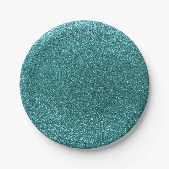 Assiettes En Carton Parties scintillantes de turquoise (Devant)
