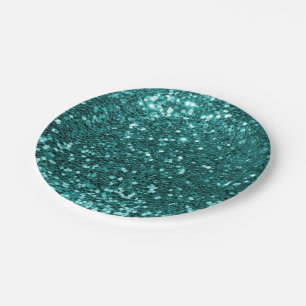 Assiettes En Carton Parties scintillantes turquoises chics de Faux