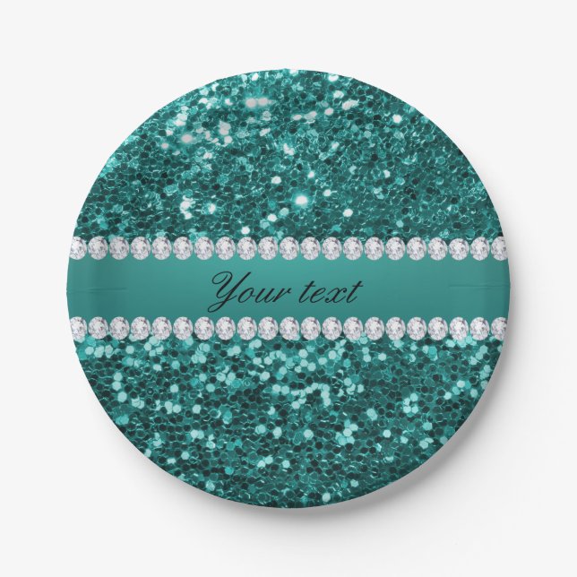 Assiettes En Carton Parties scintillantes turquoises chics et diamants (Devant)