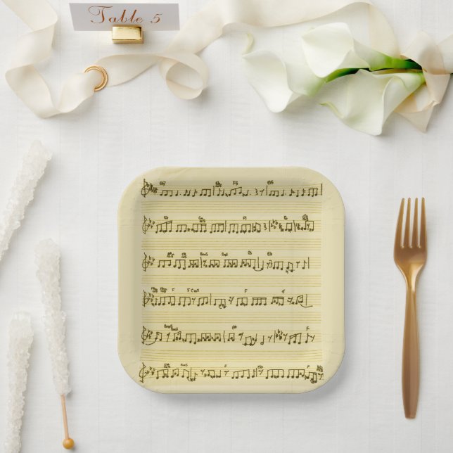 Assiettes En Carton Partition manuscrite Notes de chansons Antique Ivo (Mariage)