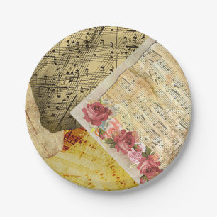 Assiettes En Carton Partition vintage, notes musicales de piano