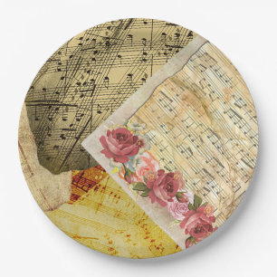 Assiettes En Carton Partition vintage, notes musicales de piano