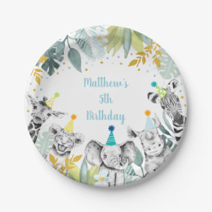 Assiettes En Carton Party Animal Blue Gold Safari Anniversaire