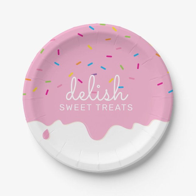 Assiettes En Carton PARTY FROSTING DRIPS cute sprinkles pink heart Hea (Devant)
