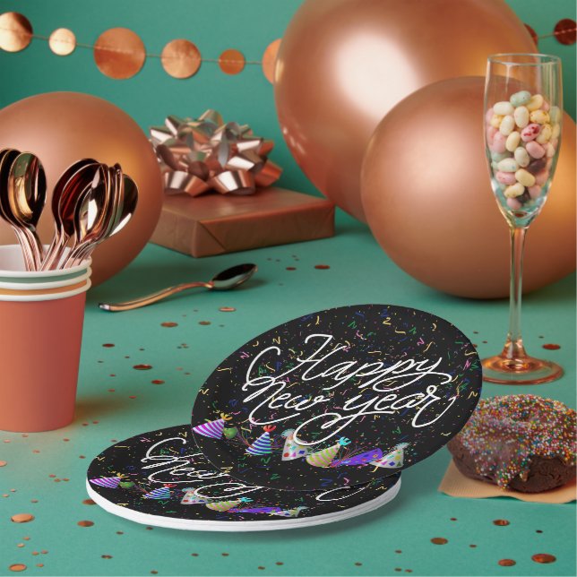 Assiettes En Carton Party Hats and Confetti New Years (Multi)