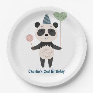 Assiettes En Carton Pary animal, Panda avec ballons et casquette de fê