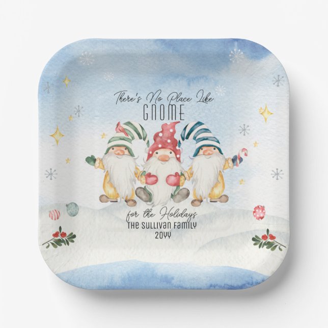 Assiettes En Carton Pas d'endroit comme Gnome pour les vacances (Recto)