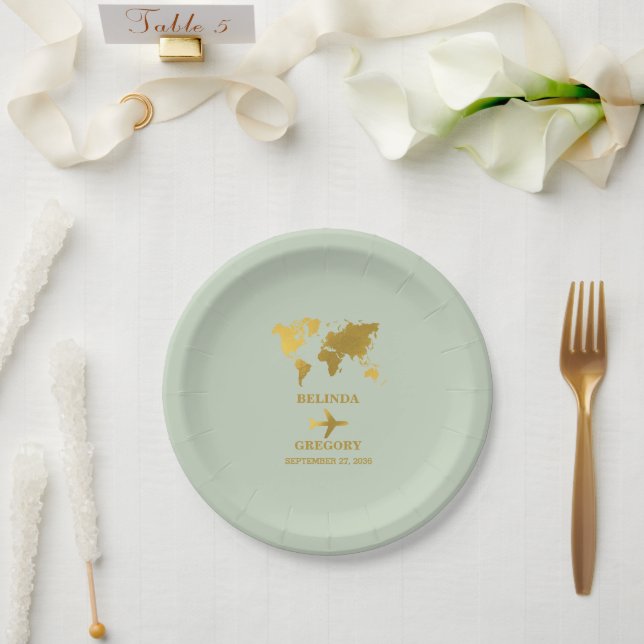 Assiettes En Carton Passeport de mariage de destination Monde Vert Sau (Mariage)