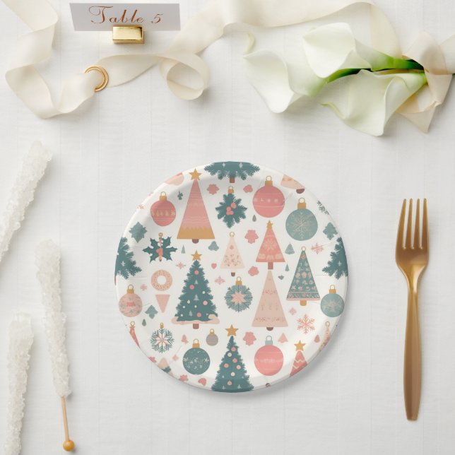 Assiettes En Carton Pastel Arbre de Noël Ornements Fêtes (Mariage)